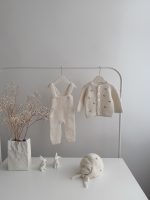 Knit Alpaca Baby Cardigan Romper & Bonnet Set – Cream outfit with bee embroidery - Image 11