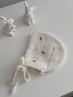 Knit Alpaca Baby Cardigan Romper & Bonnet Set – Cream outfit with bee embroidery - Image 12