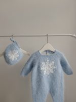 0-3 months Angora Baby Romper and Bonnet – Christmas Outfit - Snowflake embroidery - Image 9
