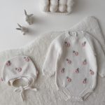 Hand Knit Merino Baby Romper and Bonnet Set – Embroidery
