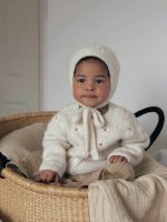 Embroidered Baby Cardigan and Bonnet Set – Cream Alpaca Knit - Image 9