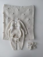 NEWBORN size Hospital Baby Set - Alpaca Blanket Long Legs Romper Booties and Bonnet