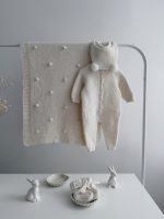 NEWBORN size Hospital Baby Set - Alpaca Blanket Long Legs Romper Booties and Bonnet - Image 9