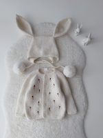 9-12 months Embroidered Baby Cardigan and Bonnet Set – Cream Alpaca Knit - Easter outfit - Image 2