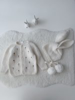 9-12 months Embroidered Baby Cardigan and Bonnet Set – Cream Alpaca Knit - Easter outfit - Image 10