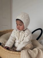 Embroidered Baby Cardigan and Bonnet Set – Cream Alpaca Knit - Image 3