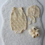 Set of 3 Cotton Knit Baby Romper Bonnet & Booties Set - Sleeveless Summer Outfit