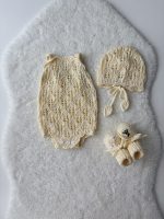 Set of 3 Cotton Knit Baby Romper Bonnet & Booties Set - Sleeveless Summer Outfit