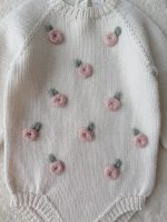 Hand Knit Merino Baby Romper and Bonnet Set – Embroidery - Image 3