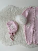 0-3 months Knit Merino Baby Romper and Bonnet Set - with Genuine Fur Trim - Image 5