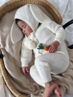 Set of 2 - Alpaca Knit Bunny Romper and Bunny Bonnet