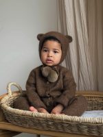 Set of 2 Baby Alpaca Bear Bonnet & Romper Set – Brown