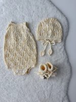 Set of 3 Cotton Knit Baby Romper Bonnet & Booties Set - Sleeveless Summer Outfit - Image 4