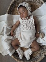 Set of 3 Baby Girl Romper Bonnet and Booties Set - Image 7