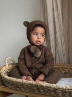 Set of 2 Baby Alpaca Bear Bonnet & Romper Set – Brown - Image 5