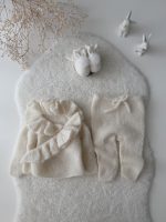 Baby Girl Alpaca Silk Set – Cream Ruffle Cardigan & Pants