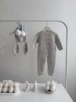 0-3 months Alpaca Silk Knit Bunny Romper Set – Romper and Bunny Bonnet