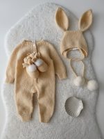Knit Alpaca Baby Bunny Outfit – Bonnet & Booties Set - Image 14