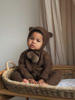 Set of 2 Baby Alpaca Bear Bonnet & Romper Set – Brown - Image 9