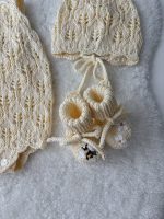 Set of 3 Cotton Knit Baby Romper Bonnet & Booties Set - Sleeveless Summer Outfit - Image 6