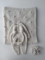 NEWBORN size Hospital Baby Set - Alpaca Blanket Long Legs Romper Booties and Bonnet - Image 5