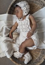 Set of 3 Baby Girl Romper Bonnet and Booties Set - Image 3