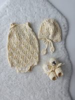 Set of 3 Cotton Knit Baby Romper Bonnet & Booties Set - Sleeveless Summer Outfit - Image 10