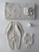 NEWBORN size Hospital Baby Set - Alpaca Blanket Long Legs Romper Booties and Bonnet - Image 3