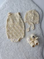 Set of 3 Cotton Knit Baby Romper Bonnet & Booties Set - Sleeveless Summer Outfit - Image 9