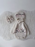 Baby Girl Alpaca Romper Set – Knit Outfit with Bonnet & Booties