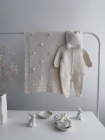 NEWBORN size Hospital Baby Set - Alpaca Blanket Long Legs Romper Booties and Bonnet - Image 8