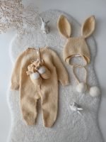 Knit Alpaca Baby Bunny Outfit – Bonnet & Booties Set - Image 3