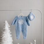 0-3 months Angora Baby Romper and Bonnet – Christmas Outfit - Snowflake embroidery