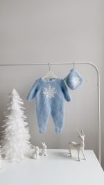 0-3 months Angora Baby Romper and Bonnet – Christmas Outfit - Snowflake embroidery