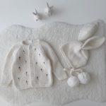 9-12 months Embroidered Baby Cardigan and Bonnet Set – Cream Alpaca Knit - Easter outfit