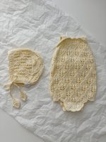 Set of 3 Cotton Knit Baby Romper Bonnet & Booties Set - Sleeveless Summer Outfit - Image 5