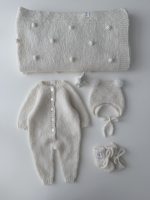 NEWBORN size Hospital Baby Set - Alpaca Blanket Long Legs Romper Booties and Bonnet - Image 2