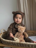 Set of 2 Baby Alpaca Bear Bonnet & Romper Set – Brown - Image 7