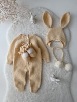 Knit Alpaca Baby Bunny Outfit – Bonnet & Booties Set - Image 2