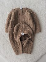 0-3 months Knit Merino Baby Romper and Bonnet Set Brown - Image 5