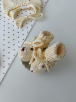 0-3 months Cotton Baby Romper Set – Bonnet and Booties Bee and Flower Embroidery - Image 4