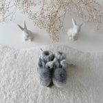 0-3 Months Bunny Booties – Baby Alpaca Genuine Fur Pom Poms