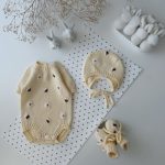 Cotton Baby Romper Set – Bonnet and Booties Bee and Flower Embroidery