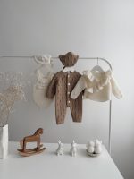 0-3 months Knit Merino Baby Romper and Bonnet Set Brown - Image 13