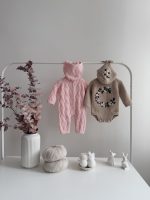 0-3 months Knit Merino Baby Romper and Bonnet Set Brown - Image 12
