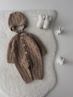 0-3 months Knit Merino Baby Romper and Bonnet Set Brown - Image 6