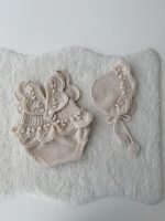 0-3 months Merino Baby Romper and Bonnet Set – Knit Sleeveless Outfit Beige - Image 8
