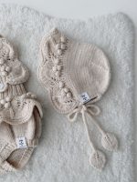 0-3 months Merino Baby Romper and Bonnet Set – Knit Sleeveless Outfit Beige - Image 7