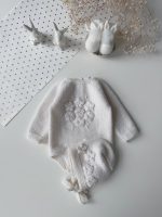 3-6 months Merino Knit Baby Romper and Bonnet Set - Image 5