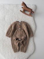 0-3 months Knit Merino Baby Romper and Bonnet Set Brown - Image 8